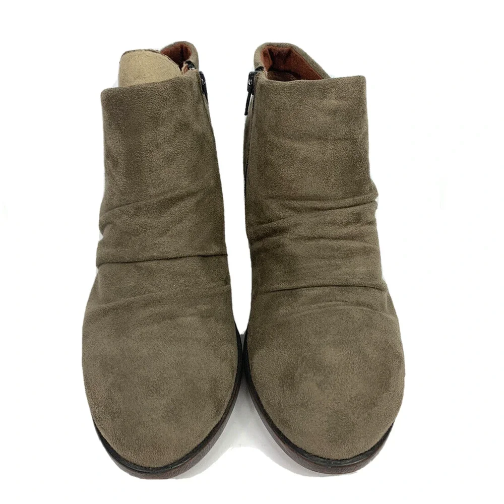 BOC Ankle Boot Heeled Shoe Sz 7 Suede slouchy Chunky Taupe Forestcore Goblin
